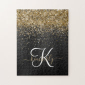 Custom Gold Glitzer Black Sparkgram Monogram Puzzle (Vertikal)