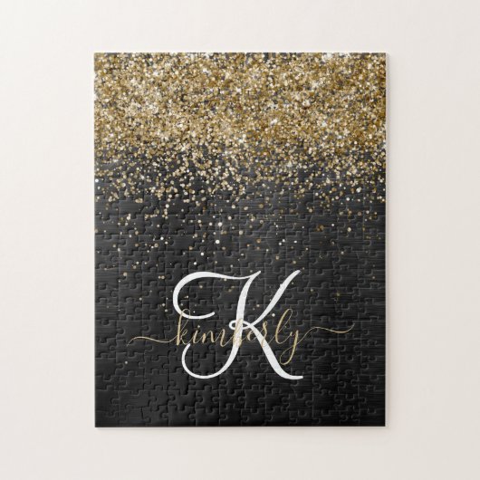 Custom Gold Glitzer Black Sparkgram Monogram Puzzle (Vertikal)