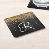 Custom Gold Glitzer Black Sparkgram Monogram Rechteckiger Pappuntersetzer (angewinkelt)