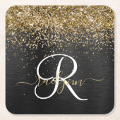 Custom Gold Glitzer Black Sparkgram Monogram Rechteckiger Pappuntersetzer (Vorderseite)