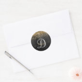 Custom Gold Glitzer Black Sparkgram Monogram Runder Aufkleber (Umschlag)