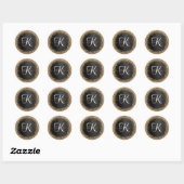 Custom Gold Glitzer Black Sparkgram Monogram Runder Aufkleber (Blatt)