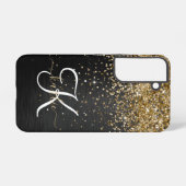 Custom Gold Glitzer Black Sparkgram Monogram Samsung Galaxy Hülle (Rückseite (Horizontal))