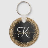 Custom Gold Glitzer Black Sparkgram Monogram Schlüsselanhänger (Vorderseite)