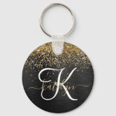 Custom Gold Glitzer Black Sparkgram Monogram Schlüsselanhänger (Vorderseite)