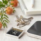 Custom Gold Glitzer Black Sparkgram Monogram Schlüsselanhänger (Seite)