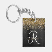 Custom Gold Glitzer Black Sparkgram Monogram Schlüsselanhänger (Vorderseite links)