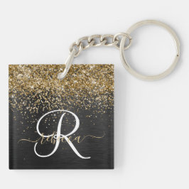 Custom Gold Glitzer Black Sparkgram Monogram Schlüsselanhänger
