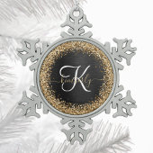 Custom Gold Glitzer Black Sparkgram Monogram Schneeflocken Zinn-Ornament