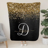 Custom Gold Glitzer Black Sparkgram Monogram Sherpadecke