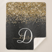 Custom Gold Glitzer Black Sparkgram Monogram Sherpadecke (Vorderseite)