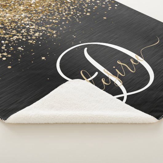 Custom Gold Glitzer Black Sparkgram Monogram Sherpadecke (3/4)