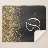 Custom Gold Glitzer Black Sparkgram Monogram Sherpadecke (Vorderseite (Horizontal))