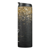 Custom Gold Glitzer Black Sparkgram Monogram Thermosbecher (Nach rechts gedreht)