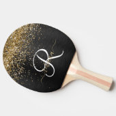 Custom Gold Glitzer Black Sparkgram Monogram Tischtennis Schläger (Seitenansicht)