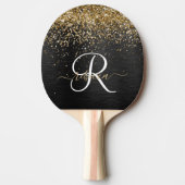 Custom Gold Glitzer Black Sparkgram Monogram Tischtennis Schläger (Vorderseite)