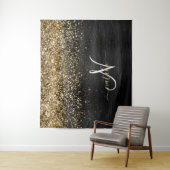 Custom Gold Glitzer Black Sparkgram Monogram Wandteppich (Beispiel)