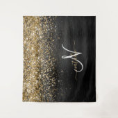 Custom Gold Glitzer Black Sparkgram Monogram Wandteppich (Vorderseite)