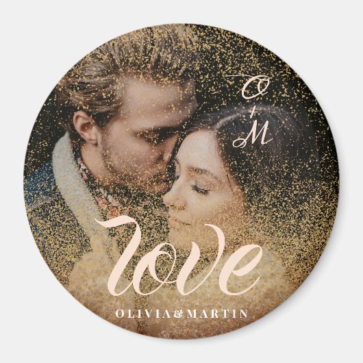 Custom Gold Glitzer Couple Foto Mit Monogramm Magnet (Vorne)