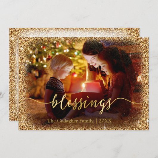 Custom Gold Glitzer Segen Foto Weihnachten (Vorne/Hinten)
