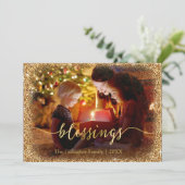 Custom Gold Glitzer Segen Foto Weihnachten (Stehend Vorderseite)