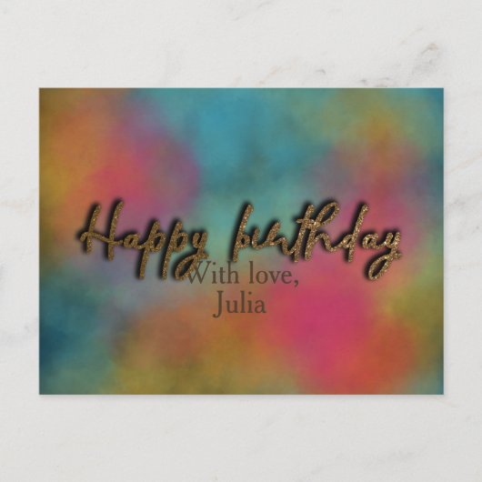 Custom Gold Glitzer Trendy Script Happy Birthday Postkarte (Vorderseite)