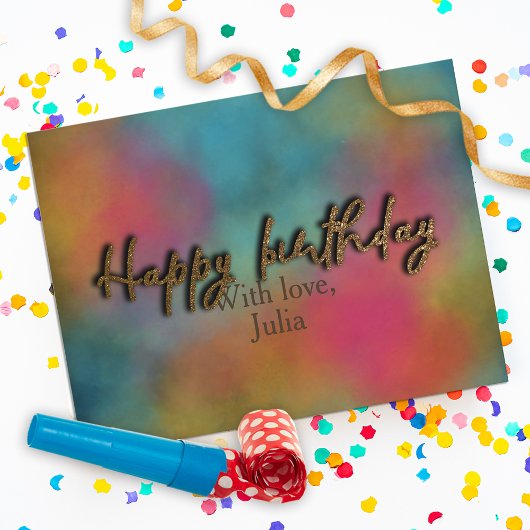 Custom Gold Glitzer Trendy Script Happy Birthday Postkarte