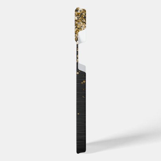 Custom Gold Glitzern Black Funkelnd Mit Monogramm iPhone Hülle (Linke Seite)