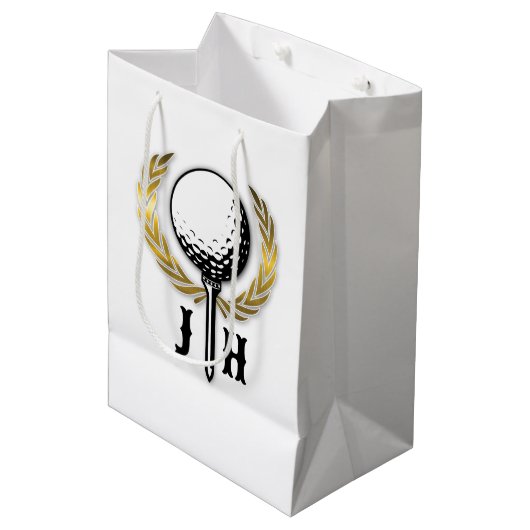 Custom Gold Golf Monogram Design Mittlere Geschenktüte (Vorderseite Schrägansicht)