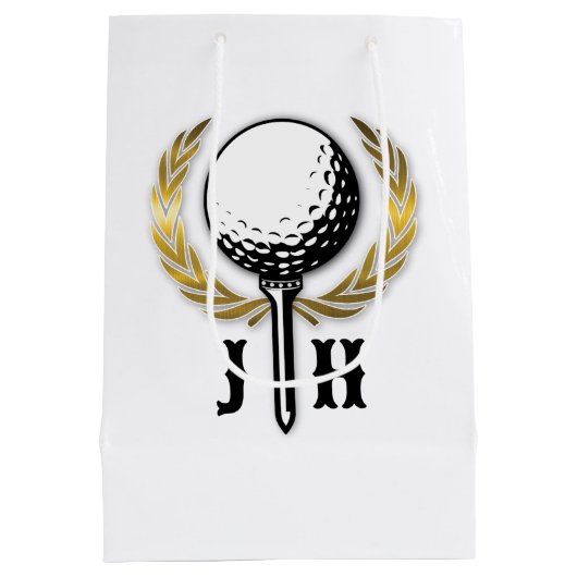 Custom Gold Golf Monogram Design Mittlere Geschenktüte (Rückseite)