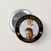 Custom Gold Happy Birthday Foto und Name des Alter Button (Vorne & Hinten)