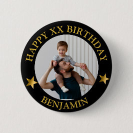 Custom Gold Happy Birthday Foto und Name des Alter Button