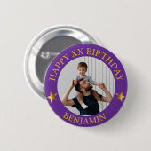 Custom Gold Happy Geburtstag Foto und Alter Button (Vorne & Hinten)