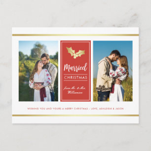Custom Gold Holly Verheiratet Weihnachtsfeiertag F Feiertagspostkarte