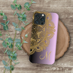 Custom Gold Mandala Art Muster auf rosa Lila iPhone Hülle