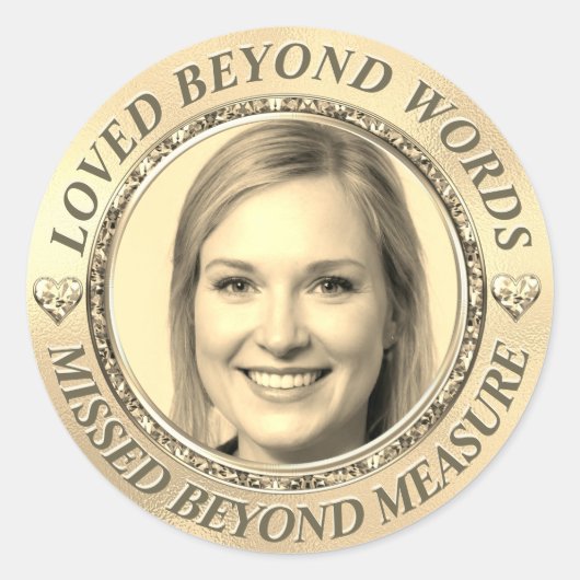 Custom Gold Memorial Foto Runder Aufkleber (Vorderseite)