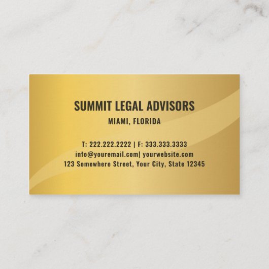 Custom Gold Metal Style Black Monogram Law Office Visitenkarte (Rückseite)