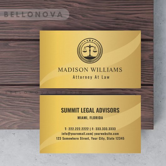 Custom Gold Metal Style Black Monogram Law Office Visitenkarte