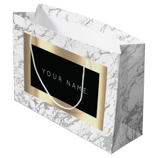 Custom Gold Metallic Minimal Marmor Gray Stone Große Geschenktüte (Rückseite Schrägansicht)