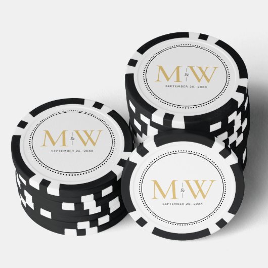 Custom Gold Mit Monogramm Hochzeitstermin Pokerchips (Stapel)