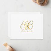 Custom Gold Monogram Initials Couple Names Mitteilungskarte (Vorderseite/Rückseite Beispiel)