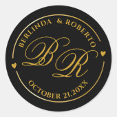 Custom Gold Monogram Wedding love Runder Aufkleber (Vorderseite)