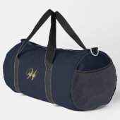 Custom Gold Navy Blue Monogram Initial Fitness Duffle Bag (Rechte Ecke)