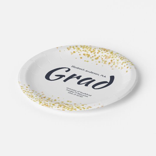 Custom Gold / Navy Graduation Party Pappteller (Schrägansicht)