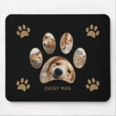 Custom Gold Paw Print Name Foto Collage Black Mousepad (Vorne)