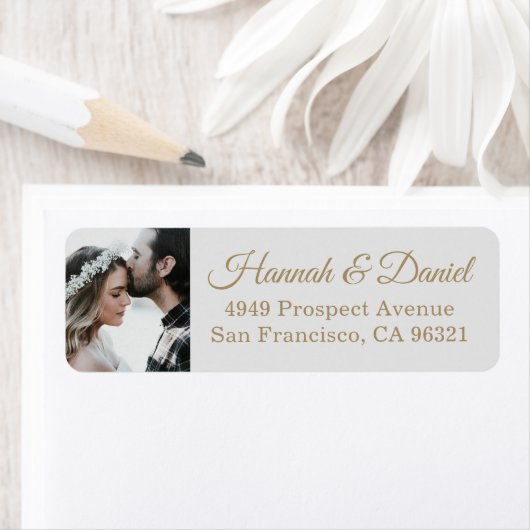 Custom Gold Script Foto Wedding Rücksendeadresse (Insitu)