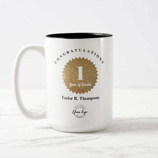 Custom Gold seal 1-Year Employee Service Award Zweifarbige Tasse (Links)