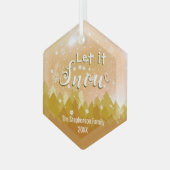 Custom Gold Snowy Forest Frohe Weihnachten Ornament Aus Glas (Vorderseite Links)