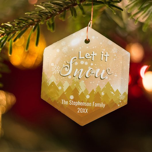 Custom Gold Snowy Forest Frohe Weihnachten Ornament Aus Glas