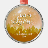 Custom Gold Snowy Forest Frohe Weihnachten Ornament Aus Metall (Vorne)